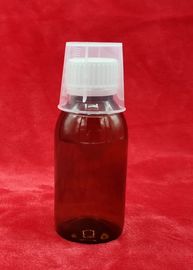 Defekte Beweis-Medizin-Sirup-Flasche, Plastiksirup-Behälter mit Messbecher